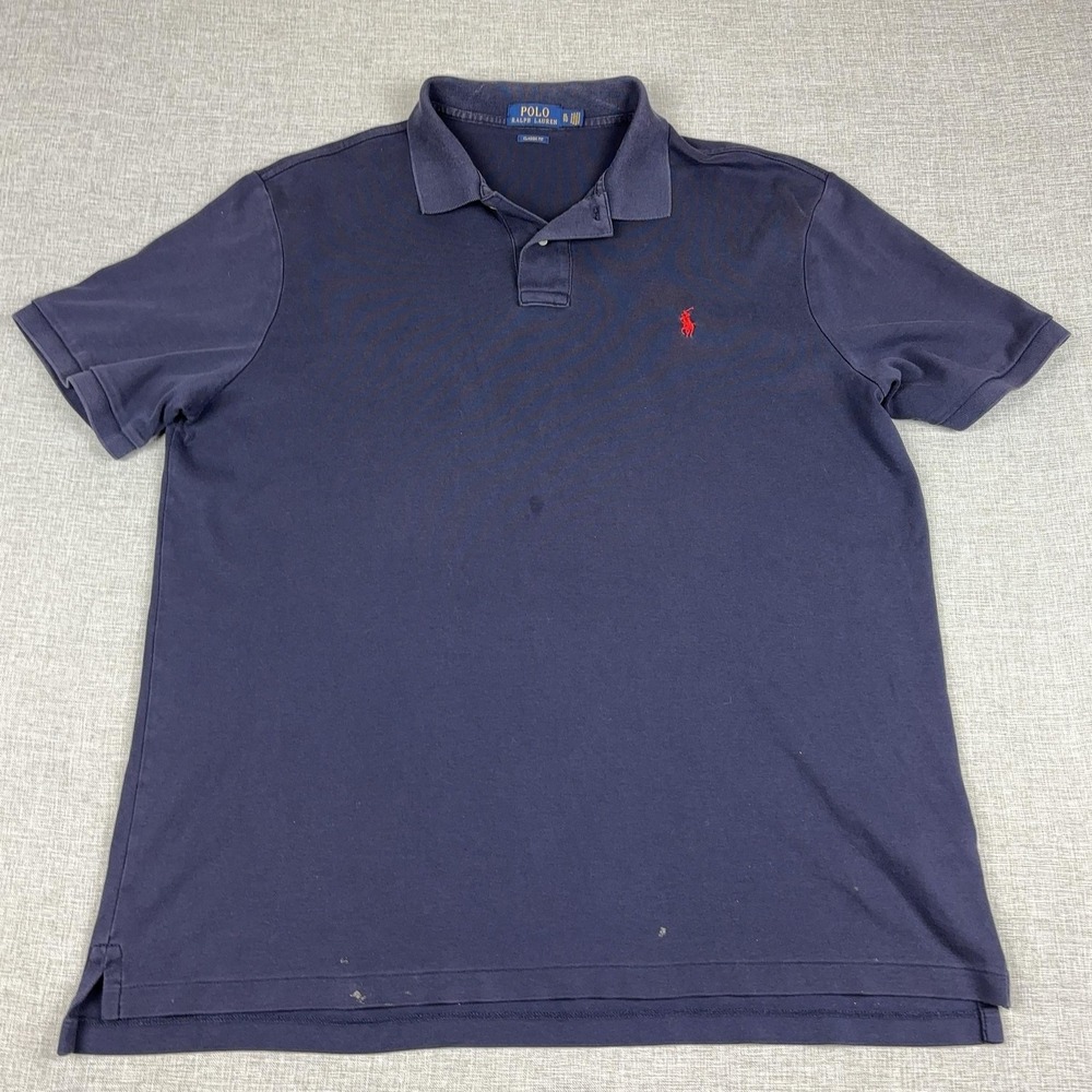 Vintage Ralph Lauren Polo Shirt Mens XL Blue Classic Fit Knit Short Sleeve